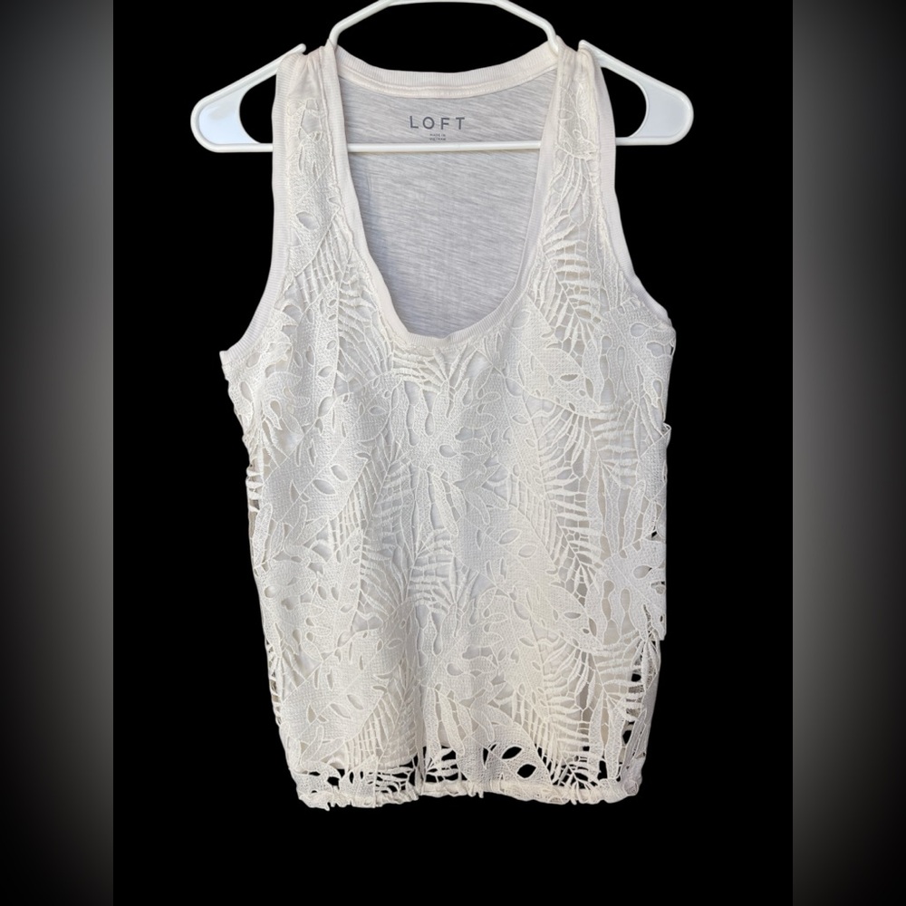 LOFT Women's White Lace Tank Top Size Medium